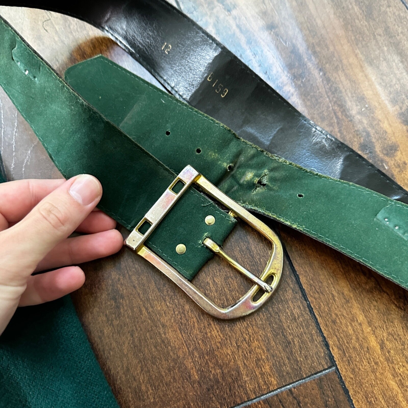 VTG 1960s Faded Green Wool Skirt Preppy Midi Knee Belt Loops 26" Waist Long 60s