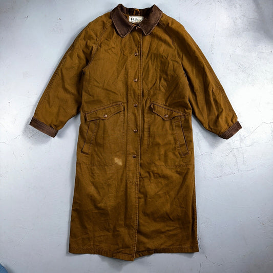 Vintage LL Bean Aztec Fleece Lined Womens Canvas Long Button Duster Coat M