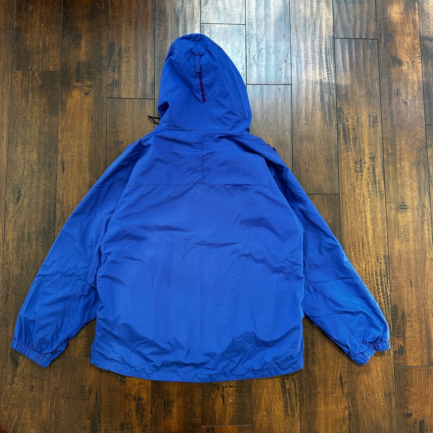 Eddie Bauer Windbreaker Jacket Mens M Blue Vintage Full Zip Ultrex Hooded RIPPED