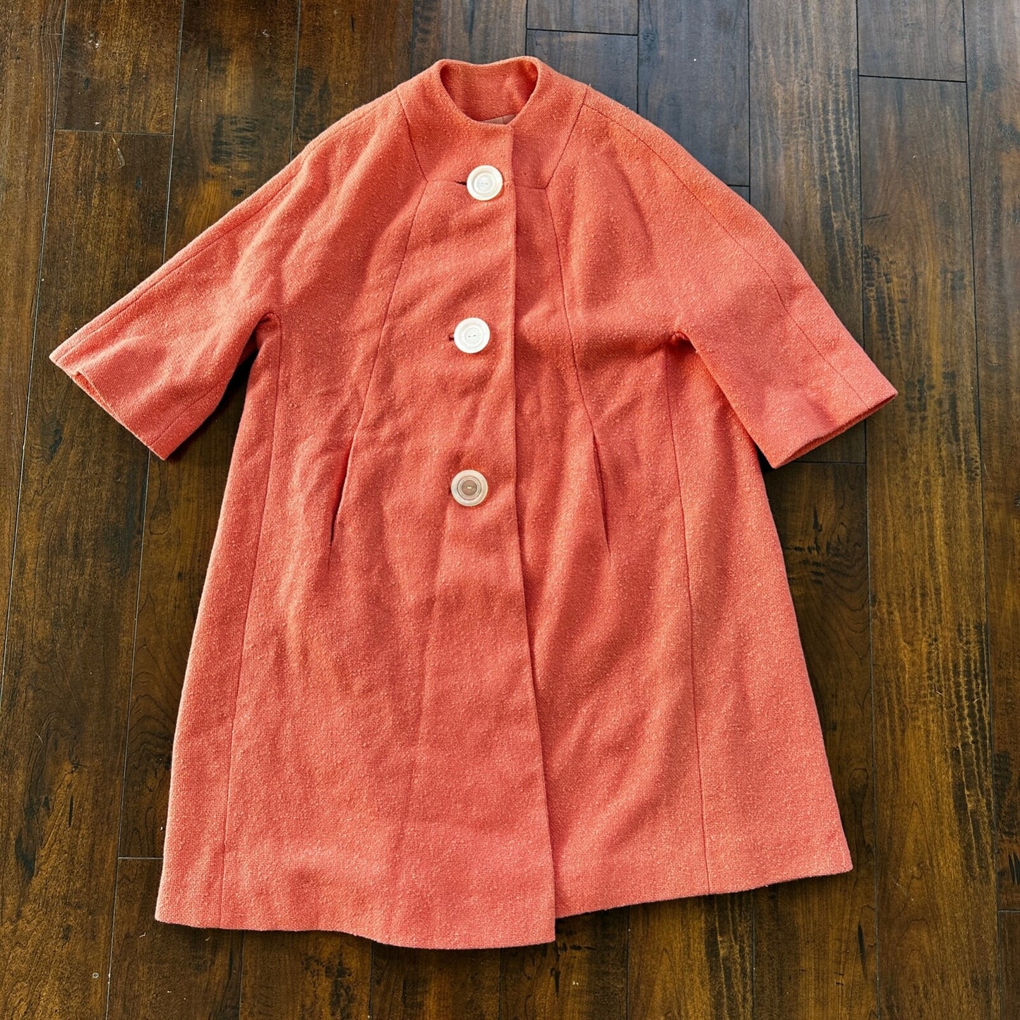 VTG 70s Overcoat Coat Pink Wool Union Made Pom Pom Northfield Rockabilly 1970s