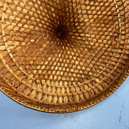 Vintage Asian Conical Rattan Leaf Rickshaw Coolie Hat Cantonese Chinese Handmade