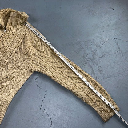 VTG Sweater Mens M Cream Cable Knit Ribbed Full Zip 1960s Rockabilly Ivory Rare