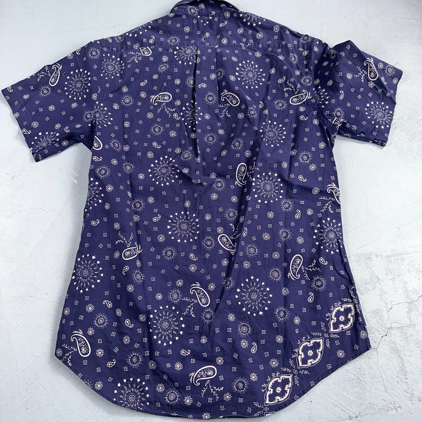 Ralph Lauren Custom Fit Paisley Navy Blue Geometric Pattern M Sleeve Button Up