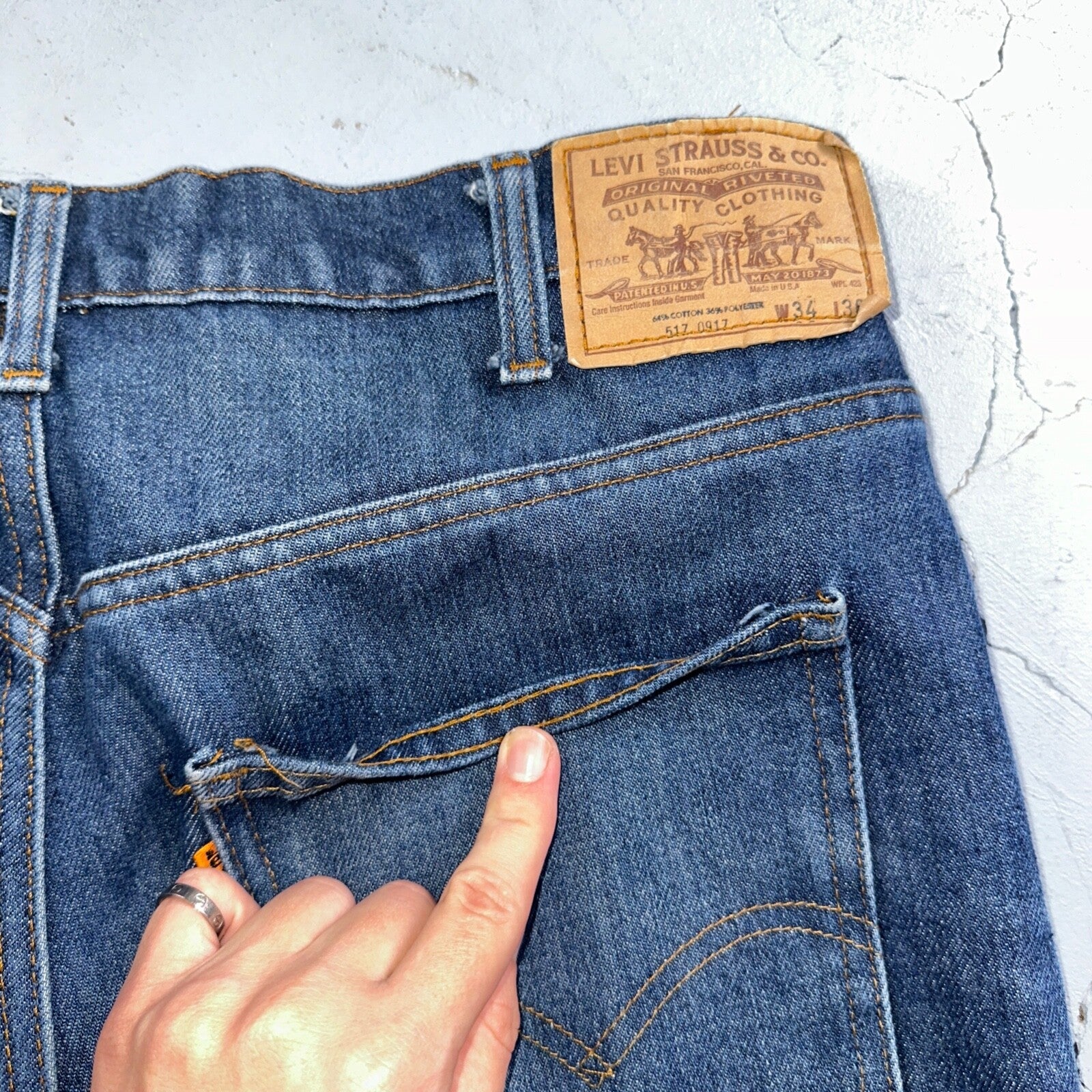 Levis 517 VTG Jeans Mens 34x36 Blue Boot Cut Orange Tab Western USA 80s 33x36