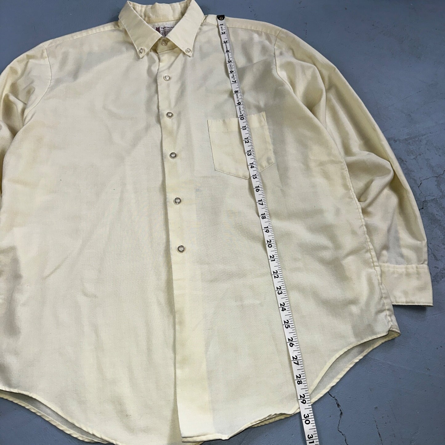 Vintage Penneys Towncraft Shirt Men 16 Penn Prest Yellow White Stripe 60s 1960s