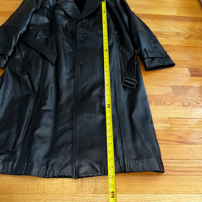 VTG Mens Long Length Vintage Leather Military Duster Custom Made Lined 1980s