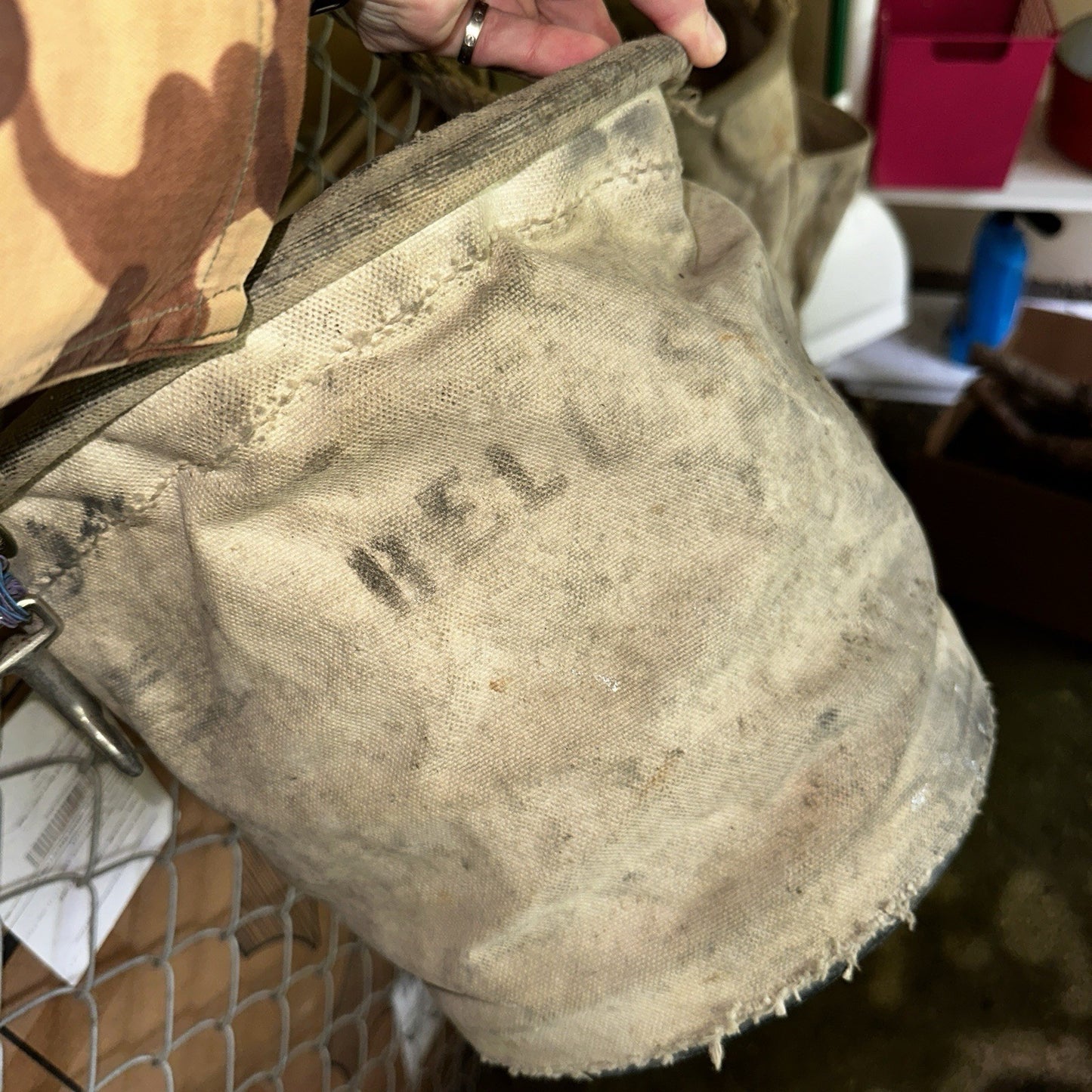 VTG Used Bell System Canvas Bucket Rope Lineman Tool Tote Barn Pulley Antique