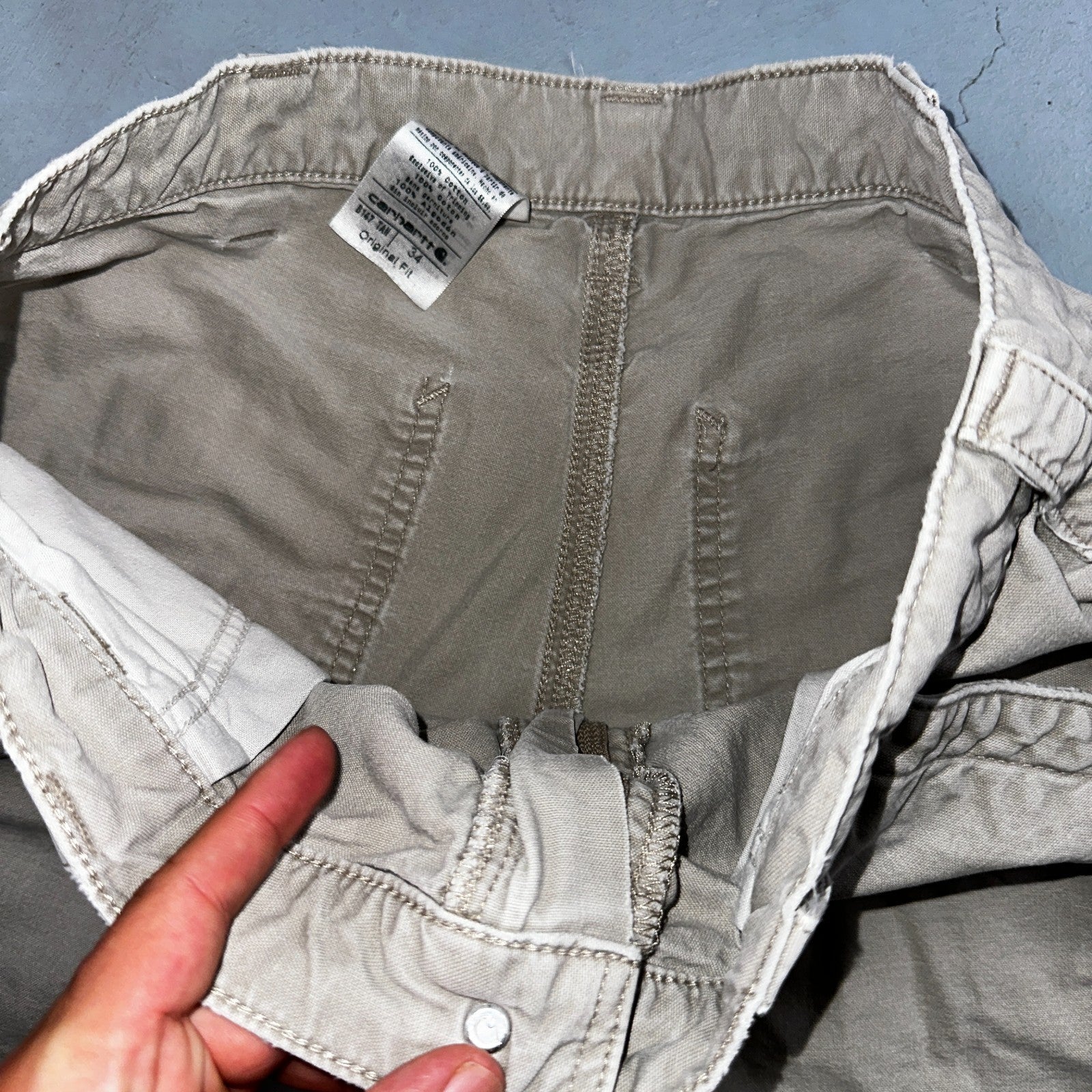 Carhartt B147 Shorts Mens 34 Tan Canvas Carpenter Cargo Work Worn Tan khaki