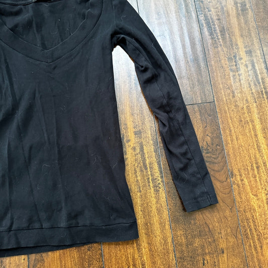 Terranova T-Shirt Top Long Sleeve Casual Clothing Womens S Black Deep V Neck