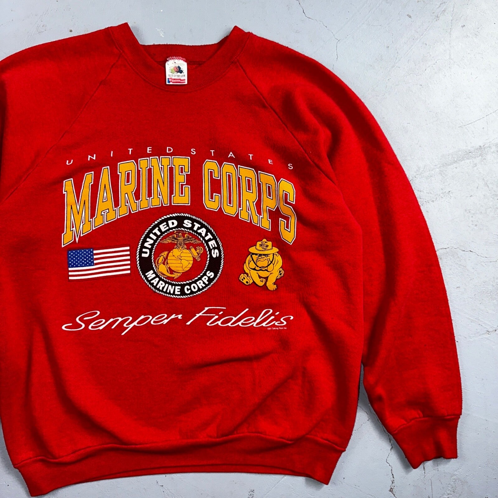 USMC Marine Corp USA VTG 90s Sweatshirt Crewneck Red Semper Fidelis FOTL Rare