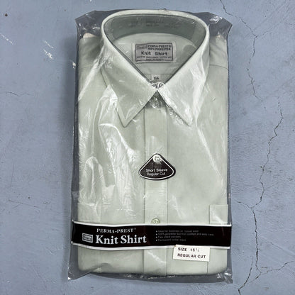Vintage 1970's Sears Perma-Prest Green Dress Casual Knit Long Sleeve Polo Shirt