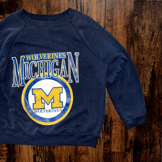 Michgian Wolverines Vintage Sweatshirt Shirt Crewneck Jumper Navy College 80s 70