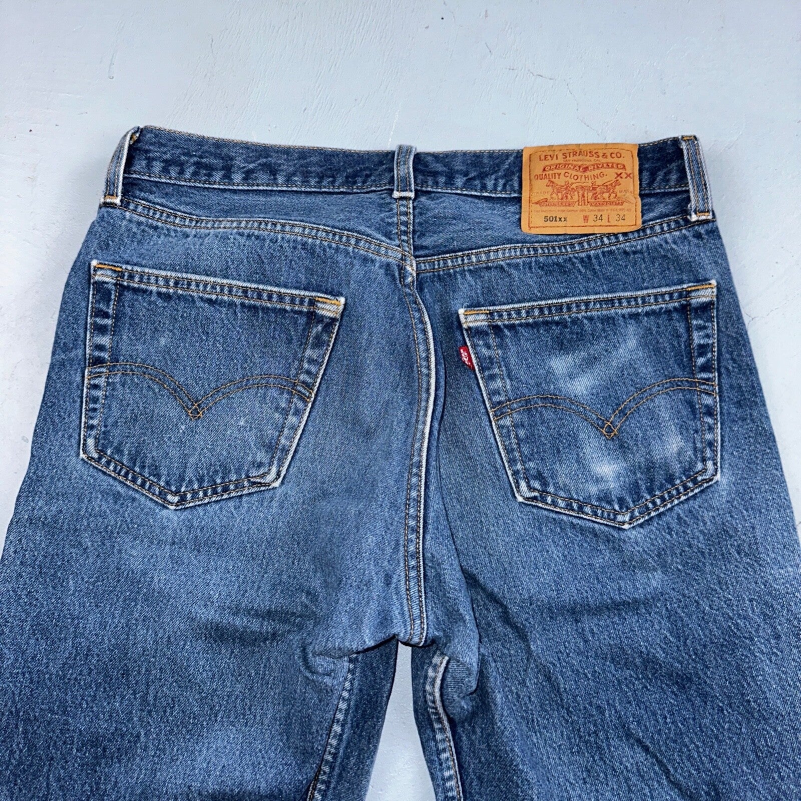Levis 501 Vintage 90s USA XX Straight Leg Jeans Blue Med Wash 34x34 Act 31x30