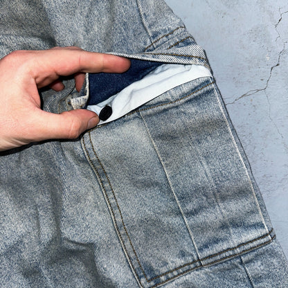 J Galt Jeans Womens Wide Leg Blue Cargo Denim Cotton Light Wash 27x30 Small