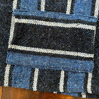 VTG 1980s Baja Hoodie Hippie Size L Surfer Style Blue/Black 90s 80s Mexico