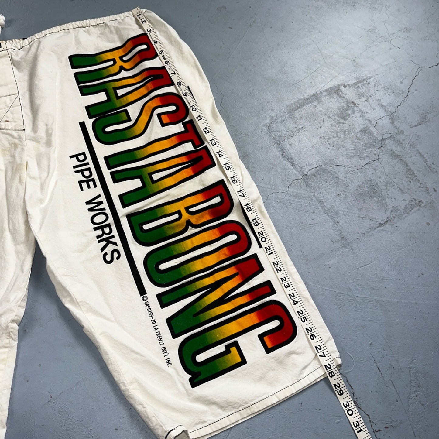 Rasta Bong Pipe Works Long Shorts White 100% Cotton One Size La Trenzz VTG 90s