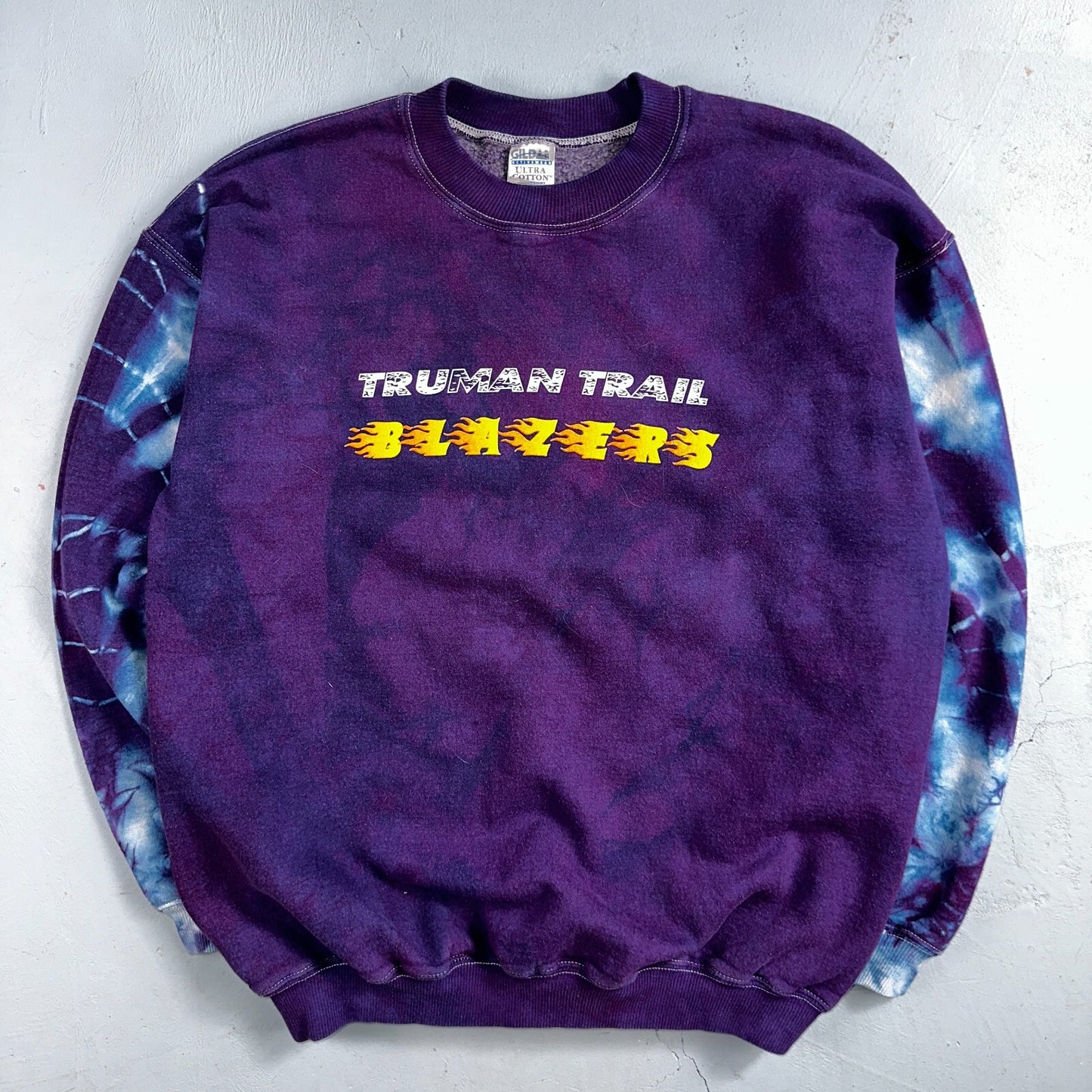 Truman Trail Blazers VTG Y2K Tye Dye Pullover Sweatshirt Crew Purple Portland