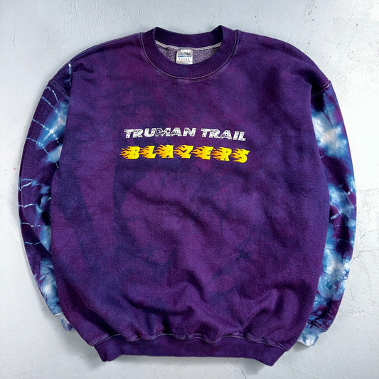 Truman Trail Blazers VTG Y2K Tye Dye Pullover Sweatshirt Crew Purple Portland