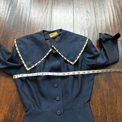 Real Vintage 1940s R & K Original Long Navy Top Button Down Dress Women's 40s