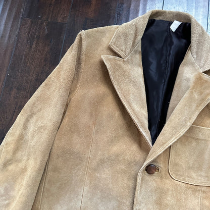 VTG 1960s Brown Leather Suede Hippie Western Coat Jacket 44 Rockabilly 60s 70s