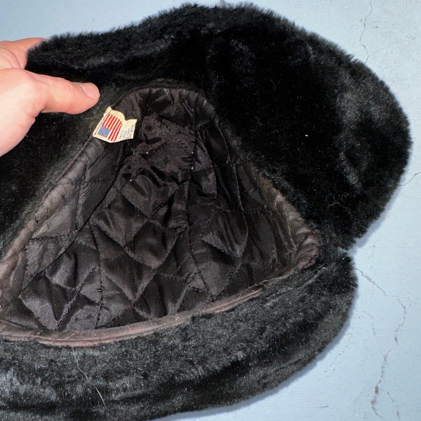 VTG Trooper Uszanka Hat Men’s Medium Black Ear Flaps Winter Unisex Aviator 80s