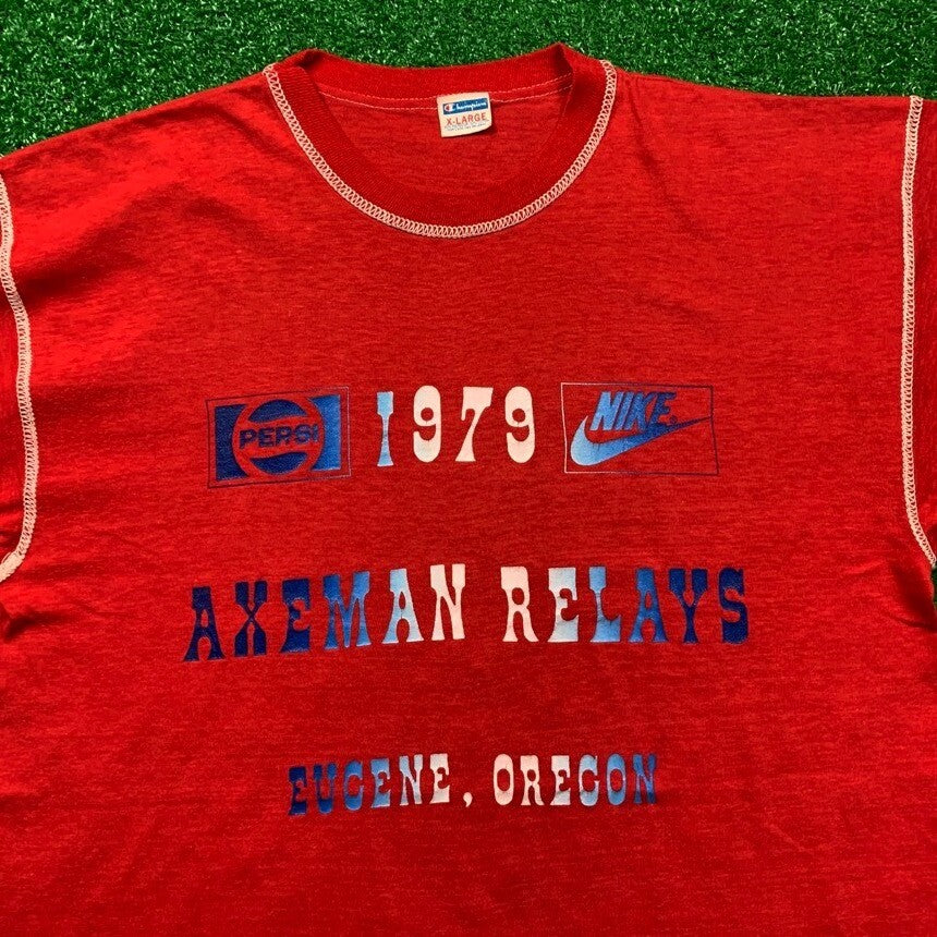 Vintage Nike 1979 Oregon T Shirt USA Rare Champion Blue Bar XL 70s Axeman Pepsi