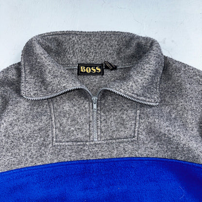 Boss 90s Quarter Zip Fleece Sweater Sweatshirt Jumper Grey Blue 1990s VTG Cool