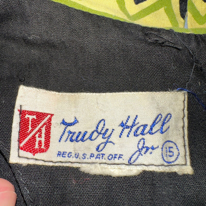 Vtg 40s 50s Day Dress Fit Flare Rockabilly Novelty Rick Rack Trudy Hall 15