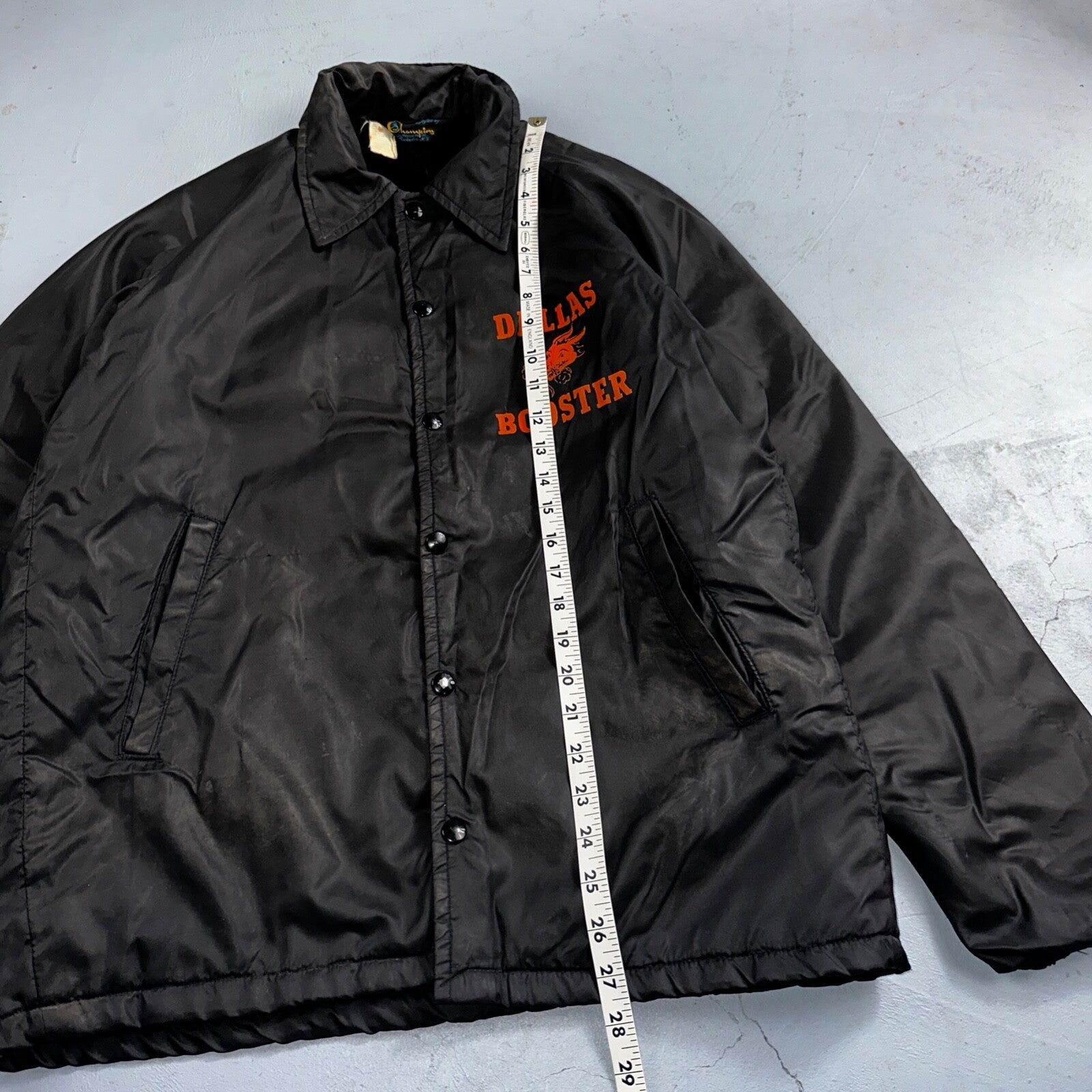 Champion Rare Vintage 70s Button Up Black Coach Windbreaker Lined Dallas Booster