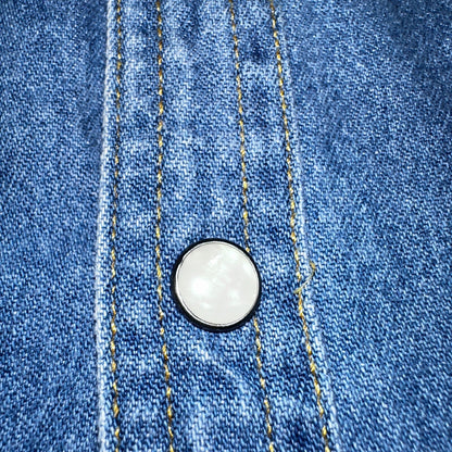 Harley Davidson Shirt Mens Large Long Blue Pearl Snap 90s Vintage Motor