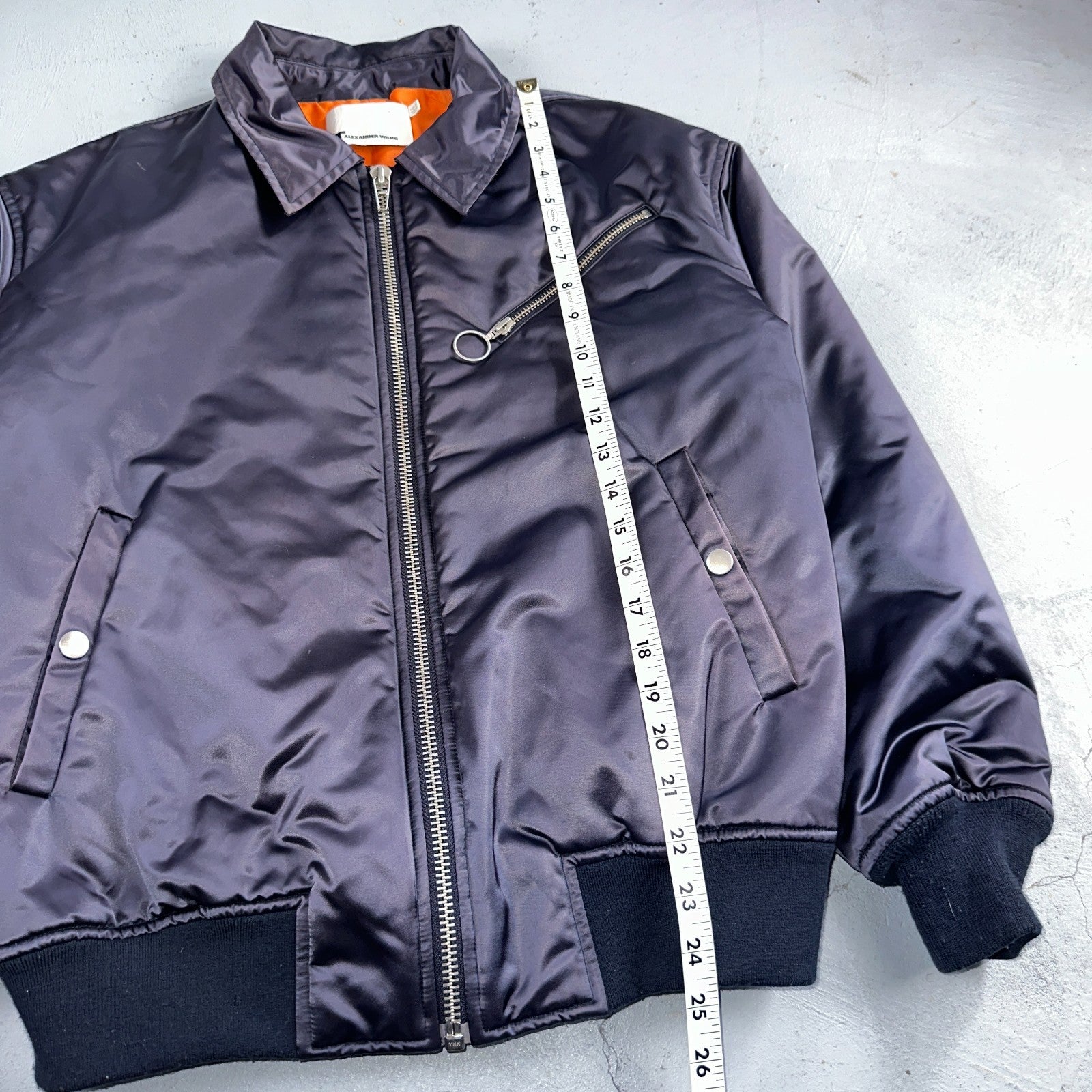 T Alexander Wang Navy Blue Satin Women Bomber Jacket Crop Size 6 Designer Silky