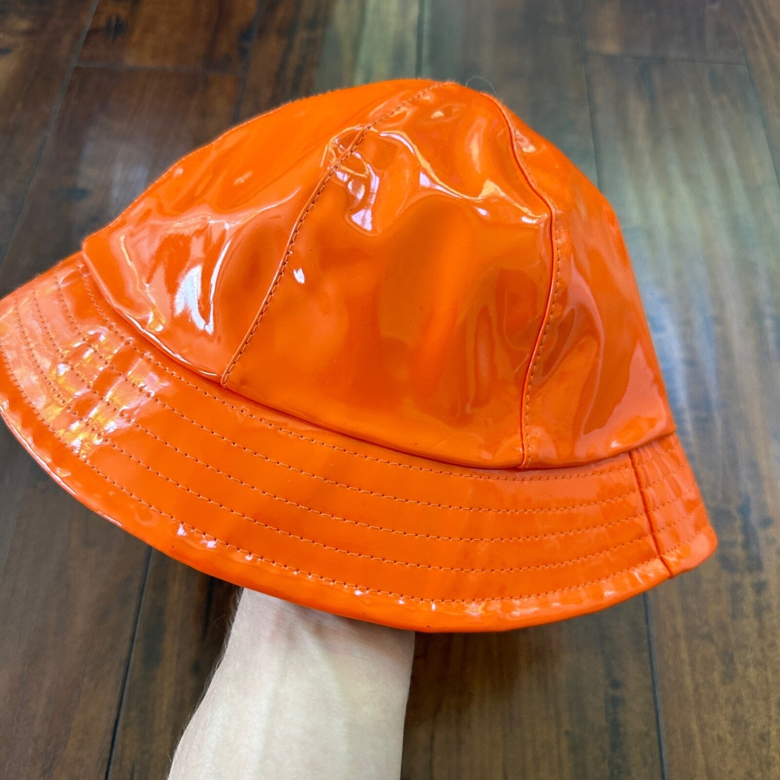 Y2K David & Young Women's Solid Rain Bucket Hat Orange VTG style 90s Cool Cap