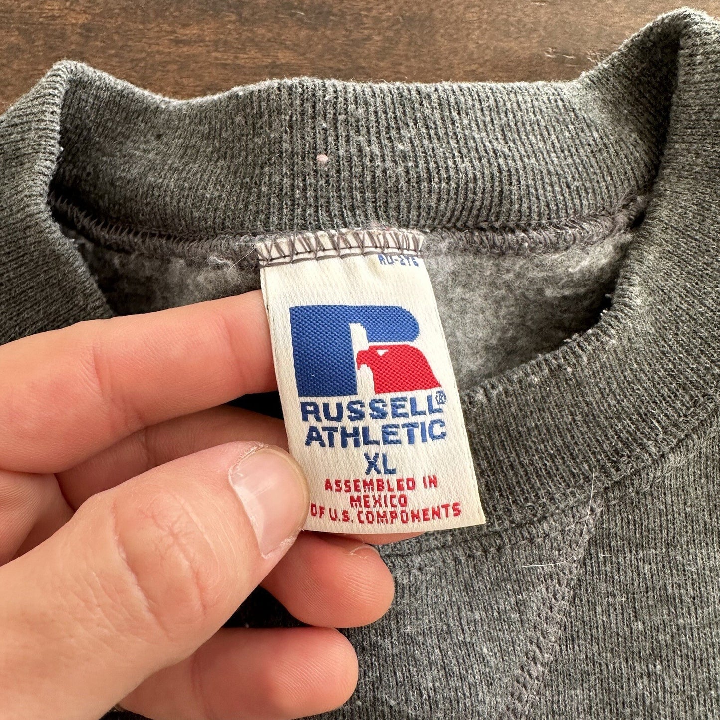 Vintage Russell Athletic Sweatshirt Gray XL USA Worn Thrashed 80s 90s Jumper