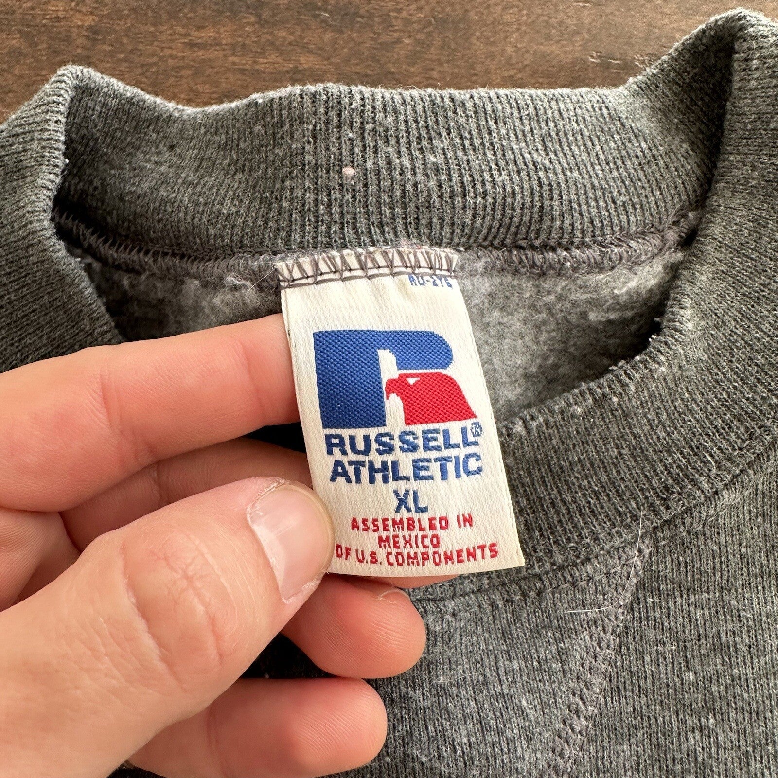 Vintage Russell Athletic Sweatshirt Gray XL USA Worn Thrashed 80s 90s Jumper