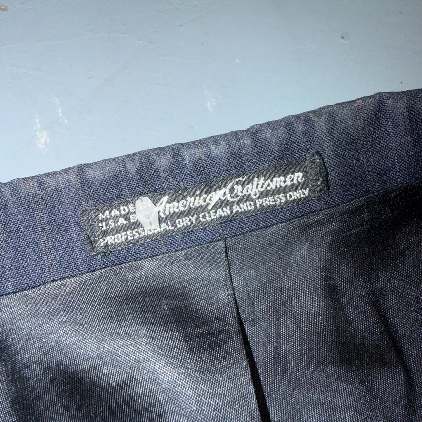 VTG Mens 2 PC Suit 42 Jacket Coat Pants Blue Striped USA Golden Lancer 80s Wool