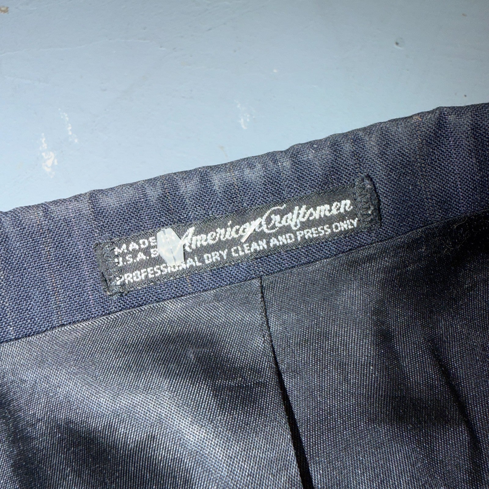 VTG Mens 2 PC Suit 42 Jacket Coat Pants Blue Striped USA Golden Lancer 80s Wool