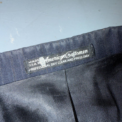 VTG Mens 2 PC Suit 42 Jacket Coat Pants Blue Striped USA Golden Lancer 80s Wool