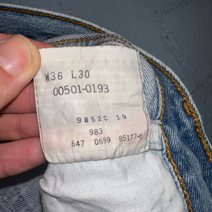 Levis 501 Vintage 90s Mex XX Straight Leg Jeans Blue Light Wash 36x30 Act 35x25