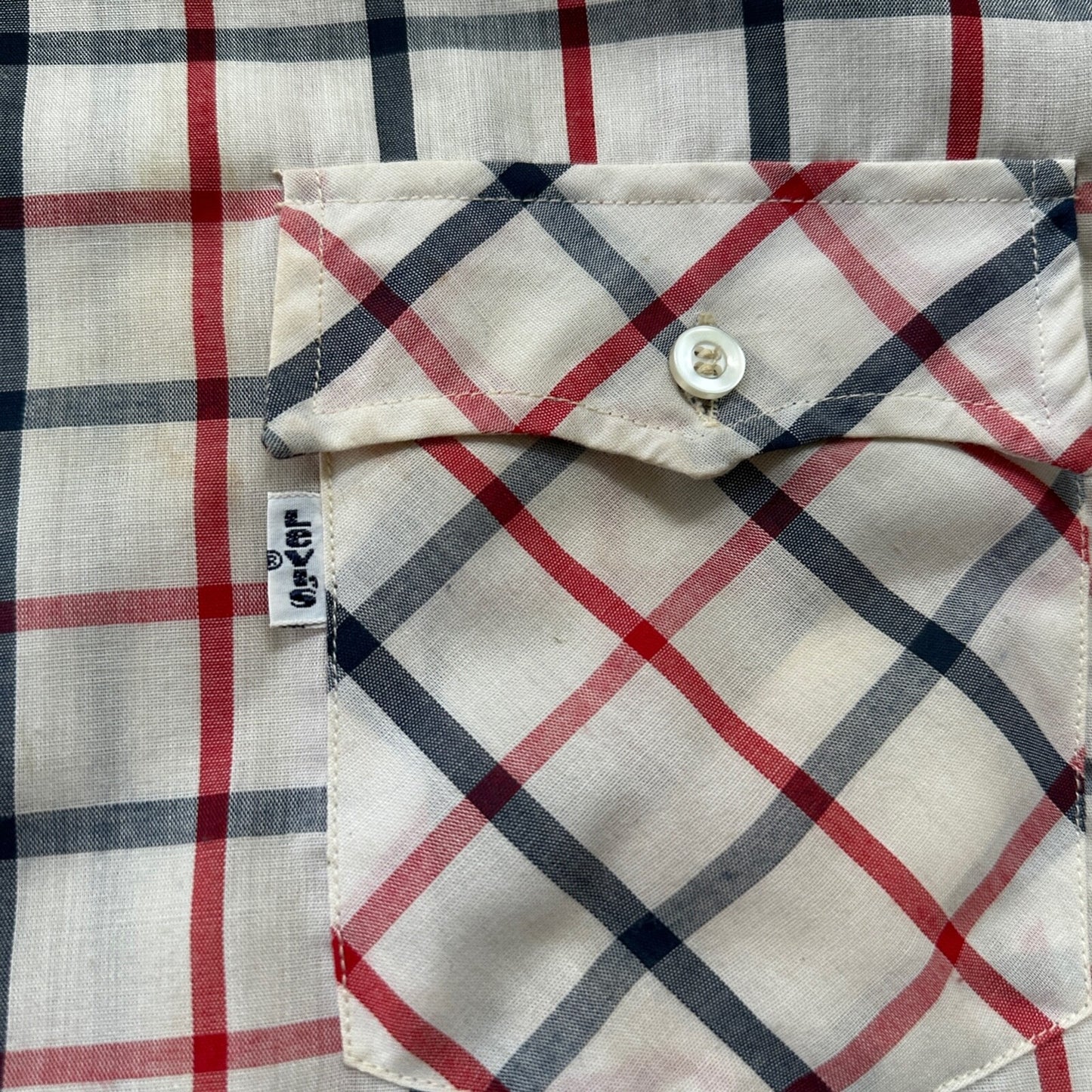 Vintage Levis Shirt Mens XL Red Blue Plaid Button Up White Tab 80s 90s 1980s