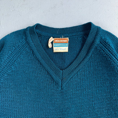 Western Germany VTG Wachter Rosenheim 100% Wool Knit Sweater Rockabilly 60s 70s