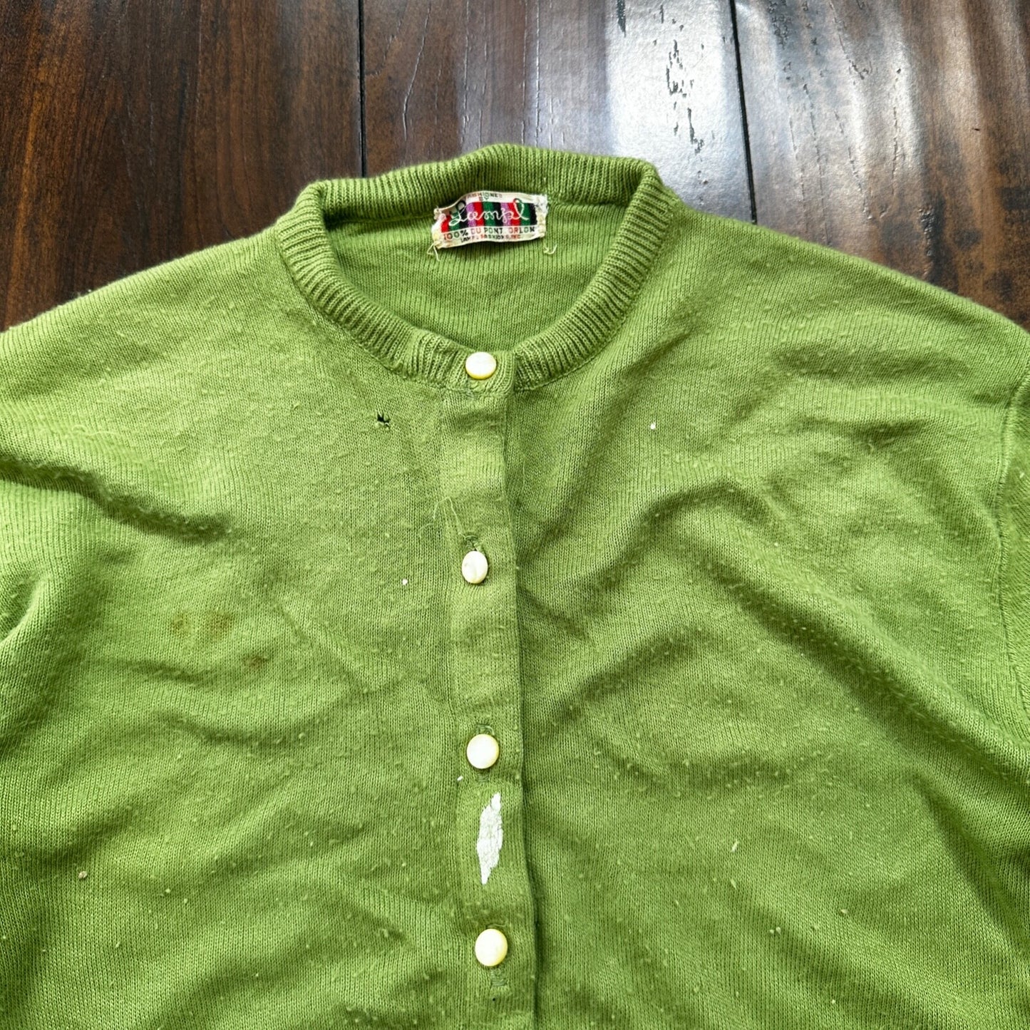 Vintage USA Rockabilly Womens Cardigan 60s 70s Top Green Thrashed Kurt Cobain