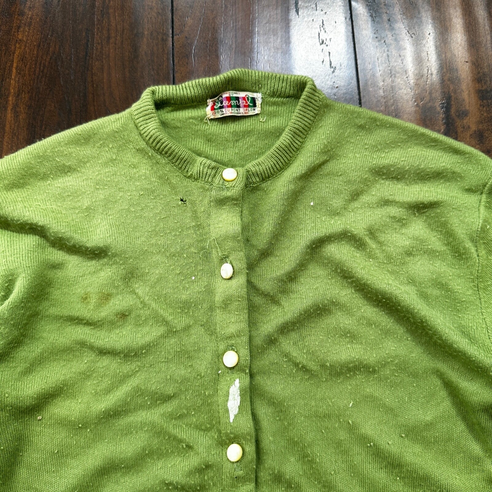 Vintage USA Rockabilly Womens Cardigan 60s 70s Top Green Thrashed Kurt Cobain