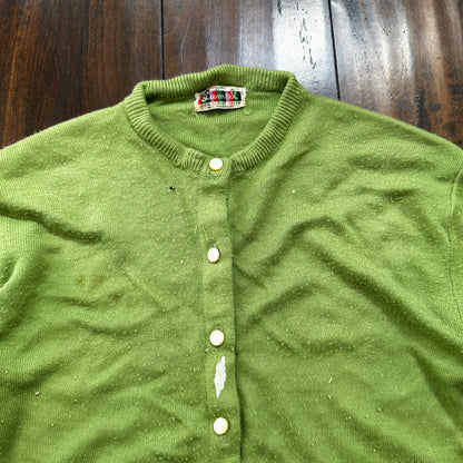 Vintage USA Rockabilly Womens Cardigan 60s 70s Top Green Thrashed Kurt Cobain