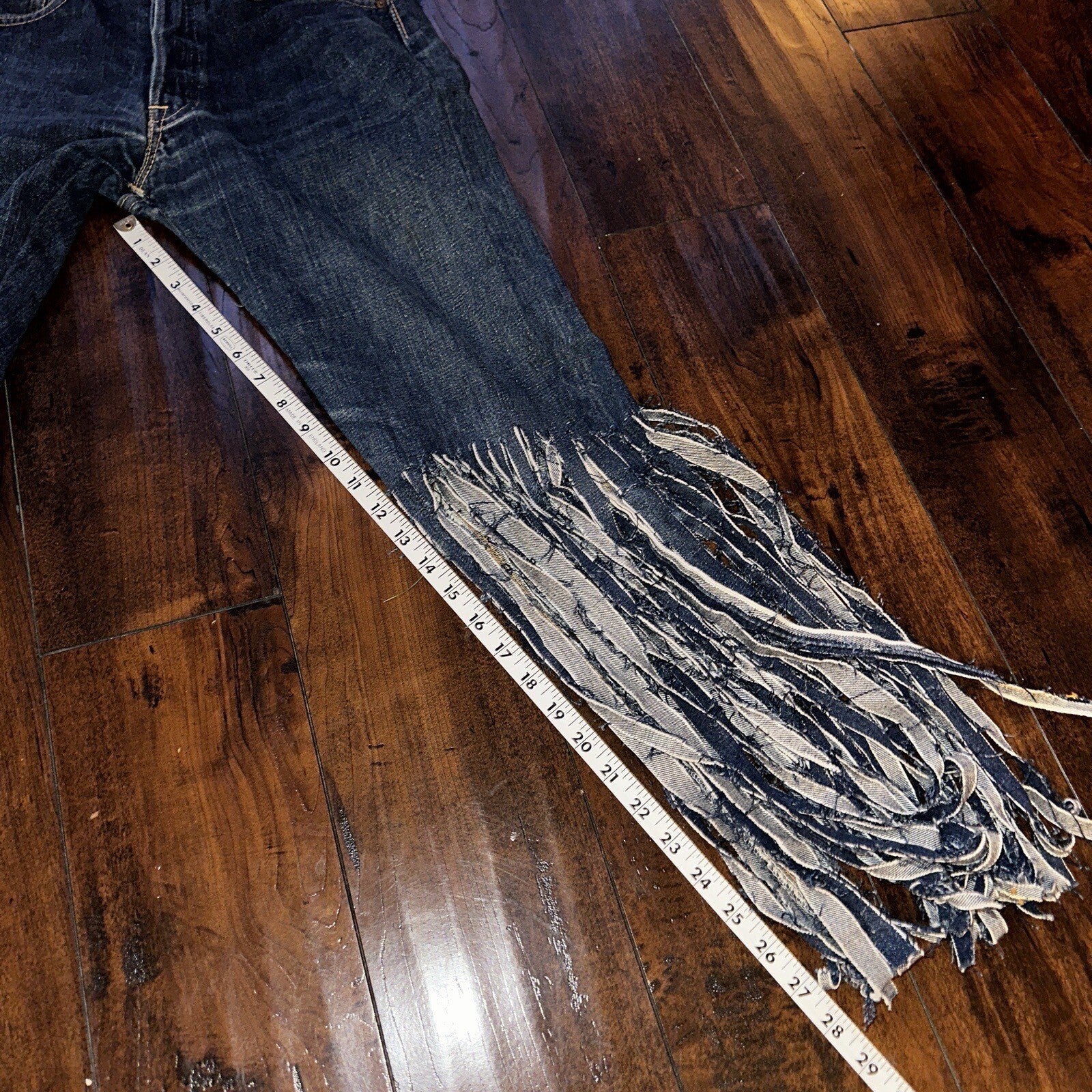 Levis 501 Big E VTG 60s Redline Denim Destroyed Jeans 1960s 28x28 Fringe Boot