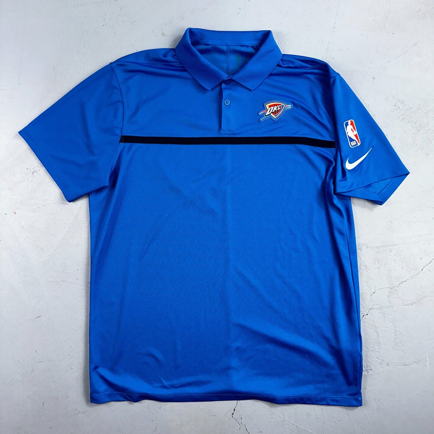 Nike Oklahoma City Thunder NBA OKC Blue Polo Shirt Golf Mens Size L Dri-Fit