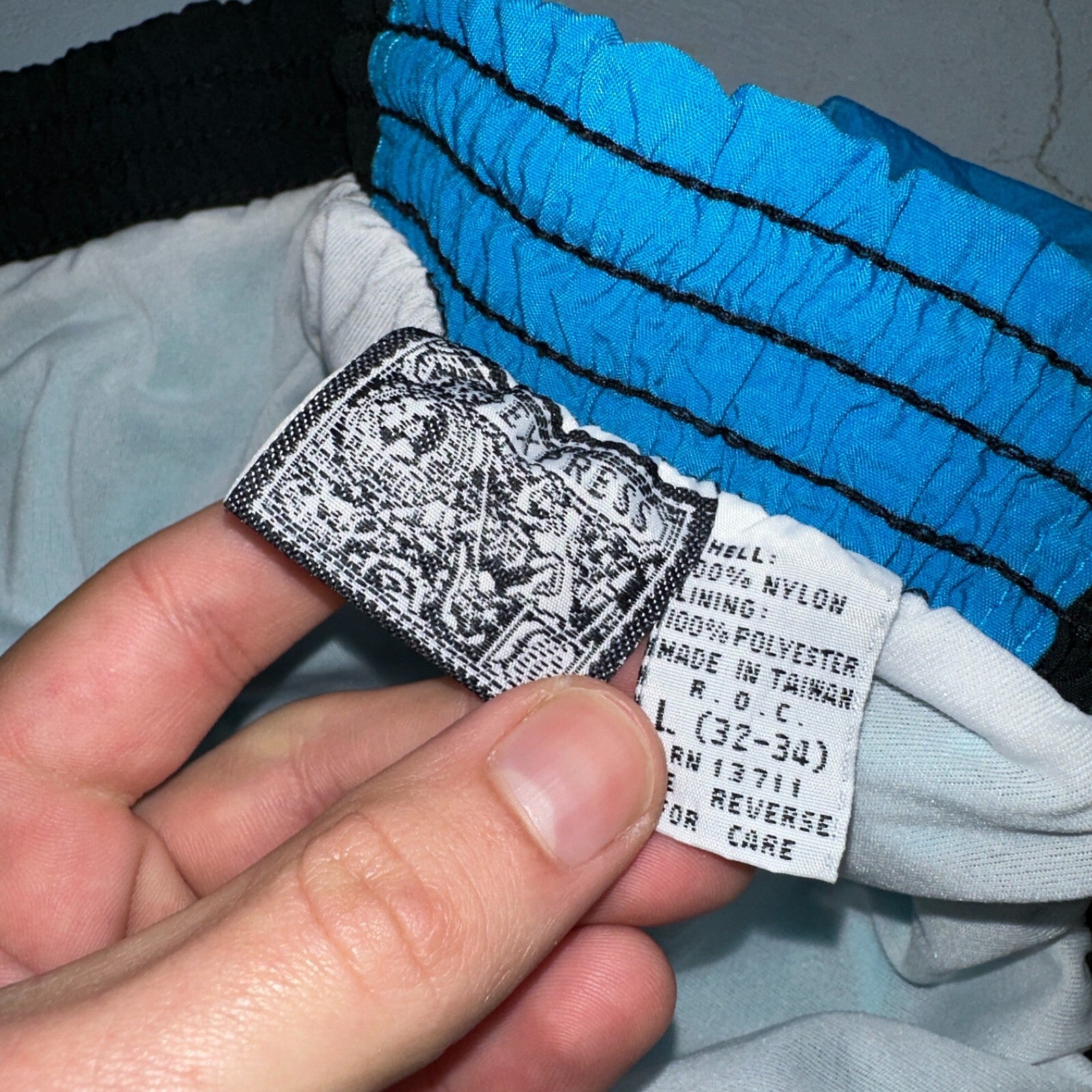 Express Short Surf Swim Trunks Mens L Board Pockets Swimwear Blue Vintage 80s