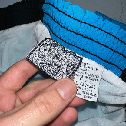 Express Short Surf Swim Trunks Mens L Board Pockets Swimwear Blue Vintage 80s