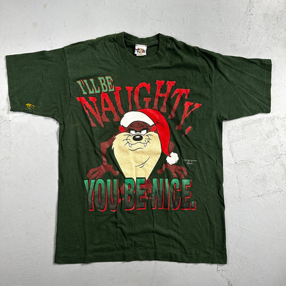 Looney Tunes Taz VTG T Shirt Manian Devil Christmas Naughty Nice 90s 1995