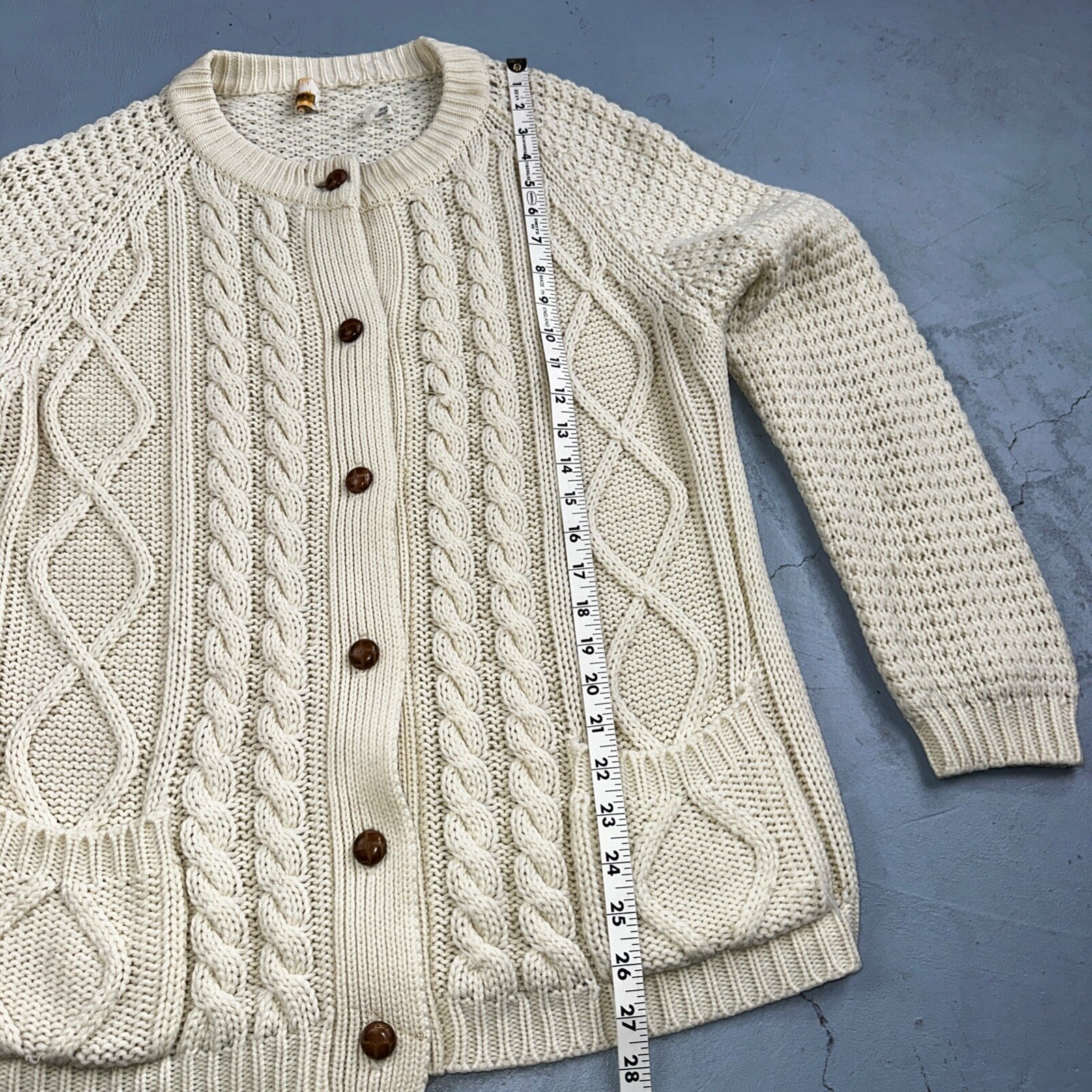 Vintage Hudson Bay Cardigan Acrylic Sweater Ivory Cable Knit Fisherman 80s Korea