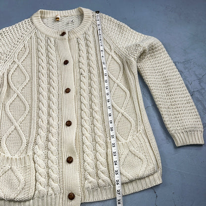 Vintage Hudson Bay Cardigan Acrylic Sweater Ivory Cable Knit Fisherman 80s Korea